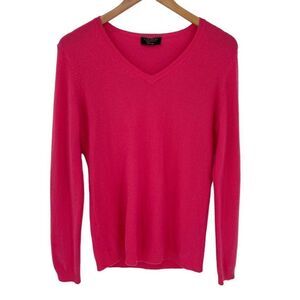 Charter Club Luxury Cashmere V-Neck Long Sleeve Sweater Women Small Pink Barbie
